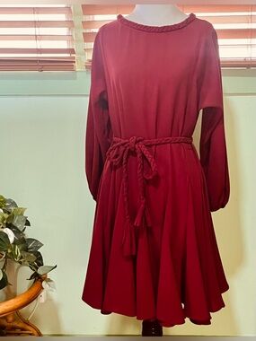 MICHAEL Michael Kors Burgundy Long-Sleeve Braided Belt Dress